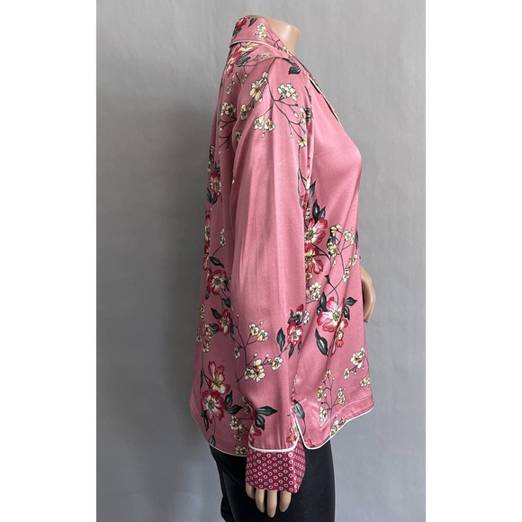 Joie Pajama Top Women XS Pink Floral Satin Sleep Button Up Shirt Viscose - Picture 10 of 10